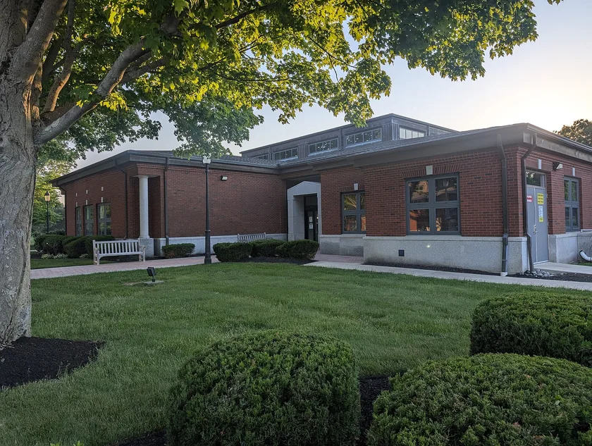 The brick entrance of the Wall Township Public Library